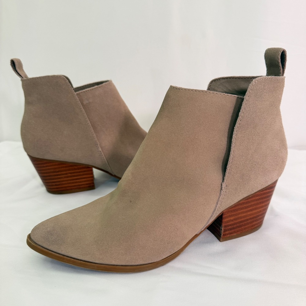 Dolce Vita Taupe Suede V-Cut Ankle Boots Pointed Toe Block Heel Mens 9.5
